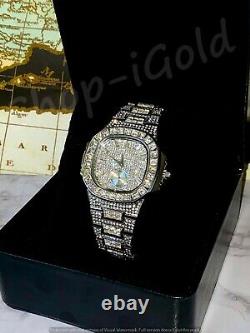 Mens Custom Fully Ice out Oval Watch Baguette Cz vvs Quality Stainless Steel icy