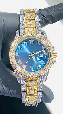 Mens Custom Fully Ice out Silver 2 Tone Bling Round Red Arabic Dial Bling Watch