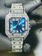 Mens Custom Fully Silver Ice out Sport Bust Down Cz Watch Stainless Steel Band