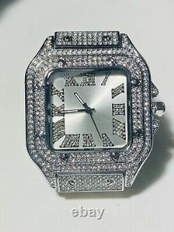 Mens Custom Fully Silver Ice out Sport Iced Cz VVS Quality Stainless Steel Bling