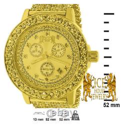 Mens Gold Canary Solitaire Real Diamond Custom Steel Bezel Khronos Band Watch