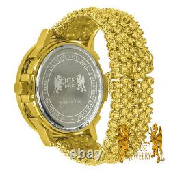Mens Gold Canary Solitaire Real Diamond Custom Steel Bezel Khronos Band Watch