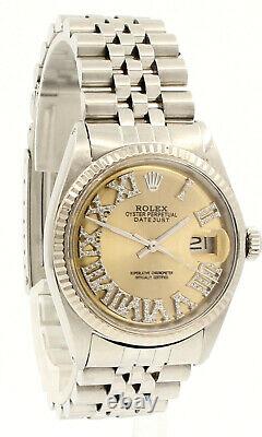 Mens ROLEX Oyster Perpetual Date 36mm Gold Roman Dial Diamond Stainless Watch