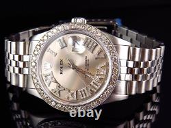 Mens Rolex 36 MM Datejust Jubilee Pave Stainless Steel Diamond Watch 3.5 Ct