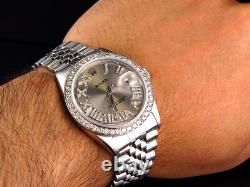 Mens Rolex 36 MM Datejust Jubilee Pave Stainless Steel Diamond Watch 3.5 Ct