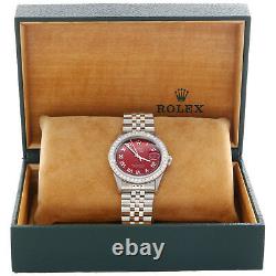 Mens Rolex 36mm DateJust Diamond Jubilee Watch Roman Numeral Red Dial 1.90 CT