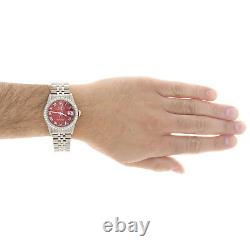 Mens Rolex 36mm DateJust Diamond Jubilee Watch Roman Numeral Red Dial 1.90 CT