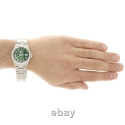 Mens Rolex 36mm DateJust Diamond Watch Oyster Steel Band Green Roman Dial 1.9 CT