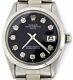 Mens Rolex Date Stainless Steel Watch Black Diamond Dial Oyster Style Band 1500