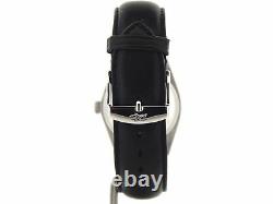 Mens Rolex Date Stainless Steel Watch Black Leather Strap Band Silver Dial 1500