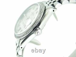 Mens Rolex Date Stainless Steel Watch Jubilee Silver Diamond Dial Diamond Bezel