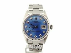 Mens Rolex Date Stainless Steel Watch Oyster Band Blue MOP Diamond Dial 1500