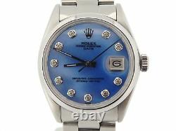 Mens Rolex Date Stainless Steel Watch Oyster Band Blue MOP Diamond Dial 1500