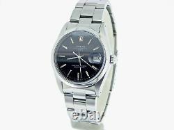 Mens Rolex Date Stainless Steel Watch Oyster Band Domed Bezel Black Dial 15200