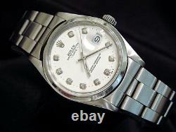 Mens Rolex Date Stainless Steel Watch Oyster Folded Band White Diamond Dial 1500