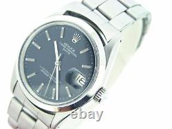 Mens Rolex Date Stainless Steel Watch Oyster Rivet Band Black Dial Domed 1500