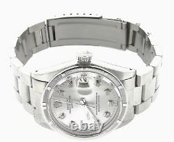 Mens Rolex Date Stainless Steel Watch Oyster Style Band Silver Diamond Dial 1501