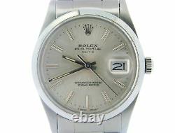Mens Rolex Date Stainless Steel Watch Quickset Domed Bezel Silver Dial 15000