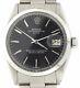 Mens Rolex Date Stainless Steel Watch SS Oyster Band Bracelet Black Dial 1500