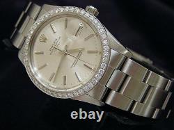 Mens Rolex Date Stainless Steel Watch Silver Dial 1.30 ct Diamond Bezel 15000
