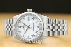Mens Rolex Datejust 16014 Roman Dial 18k White Gold/steel Watch & Rolex Bracelet