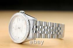 Mens Rolex Datejust 16234 Silver Factory Diamond 18k White Gold & Steel Watch