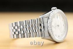 Mens Rolex Datejust 16234 Silver Factory Diamond 18k White Gold & Steel Watch