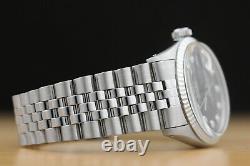Mens Rolex Datejust 18k White Gold & Stainless Steel Black Diamond Dial Watch