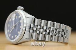Mens Rolex Datejust 18k White Gold & Stainless Steel Blue Diamond Dial Watch