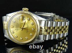 Mens Rolex Datejust 2 Tone 18K Gold/Steel Fluted Bezel 36MM 1601 Diamond Watch