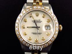 Mens Rolex Datejust 2 Tone Oyster 18k Stainless Steel Diamond Watch with 3.85 Ct