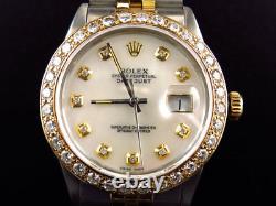 Mens Rolex Datejust 2 Tone Oyster 18k Stainless Steel Diamond Watch with 3.85 Ct