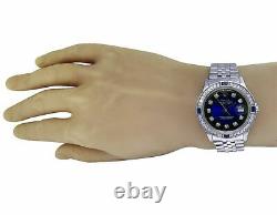 Mens Rolex Datejust 36MM S. Steel Blue Sapphire Vignette Dial Diamond Watch 2.5Ct