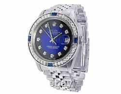 Mens Rolex Datejust 36MM S. Steel Blue Sapphire Vignette Dial Diamond Watch 2.5Ct