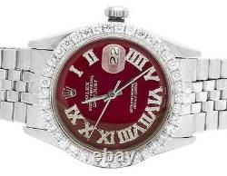 Mens Rolex Datejust 36MM Stainless Steel Jubilee Red Dial Diamond Watch 3.5 Ct