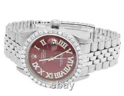 Mens Rolex Datejust 36MM Stainless Steel Jubilee Red Dial Diamond Watch 3.5 Ct