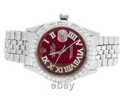 Mens Rolex Datejust 36MM Stainless Steel Jubilee Red Dial Diamond Watch 3.5 Ct