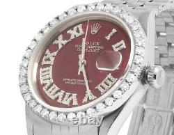 Mens Rolex Datejust 36MM Stainless Steel Jubilee Red Dial Diamond Watch 3.5 Ct