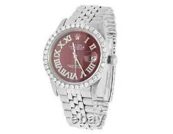 Mens Rolex Datejust 36MM Stainless Steel Jubilee Red Dial Diamond Watch 3.5 Ct