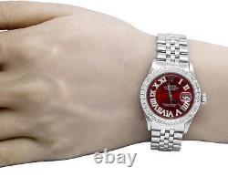 Mens Rolex Datejust 36MM Stainless Steel Jubilee Red Dial Diamond Watch 3.5 Ct