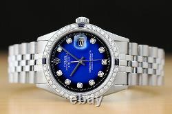 Mens Rolex Datejust Blue Vignette Sapphire Diamond 18k White Gold & Steel Watch