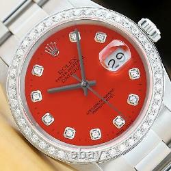 Mens Rolex Datejust Coral Red 18k White Gold Diamond & Steel Quickset Watch