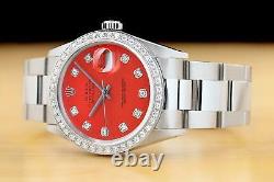 Mens Rolex Datejust Coral Red 18k White Gold Diamond & Steel Quickset Watch