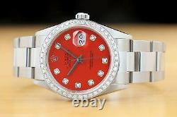 Mens Rolex Datejust Coral Red 18k White Gold Diamond & Steel Quickset Watch