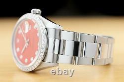 Mens Rolex Datejust Coral Red 18k White Gold Diamond & Steel Quickset Watch