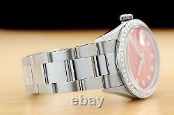 Mens Rolex Datejust Coral Red 18k White Gold Diamond & Steel Quickset Watch