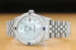 Mens Rolex Datejust Factory Dial18k Gold Sapphire Diamond & Steel Watch 16014