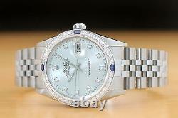 Mens Rolex Datejust Factory Dial18k Gold Sapphire Diamond & Steel Watch 16014