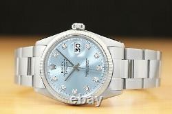 Mens Rolex Datejust Ice Blue 18k White Gold Bezel And Stainless Steel Watch