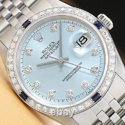 Mens Rolex Datejust Ice Blue Diamond Dial 18k White Gold & Steel Watch